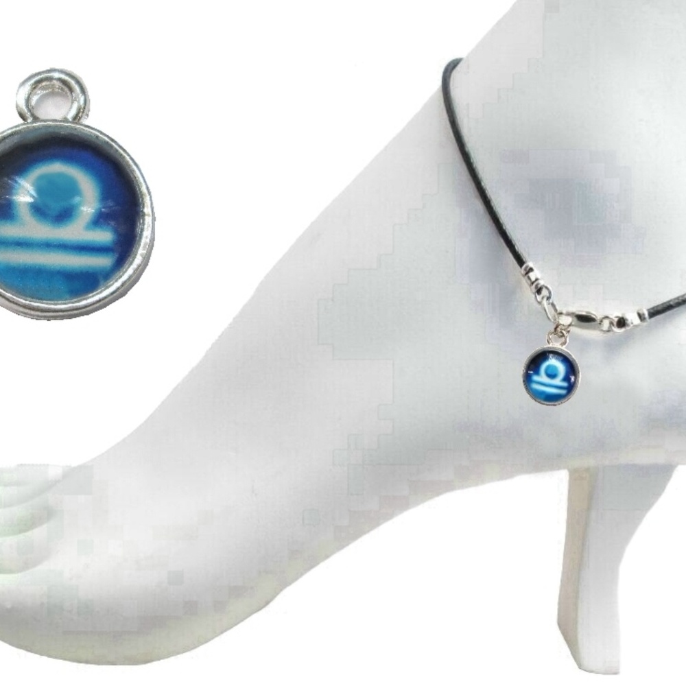 Black Leather Anklet ~  Libra Zodiac Charm